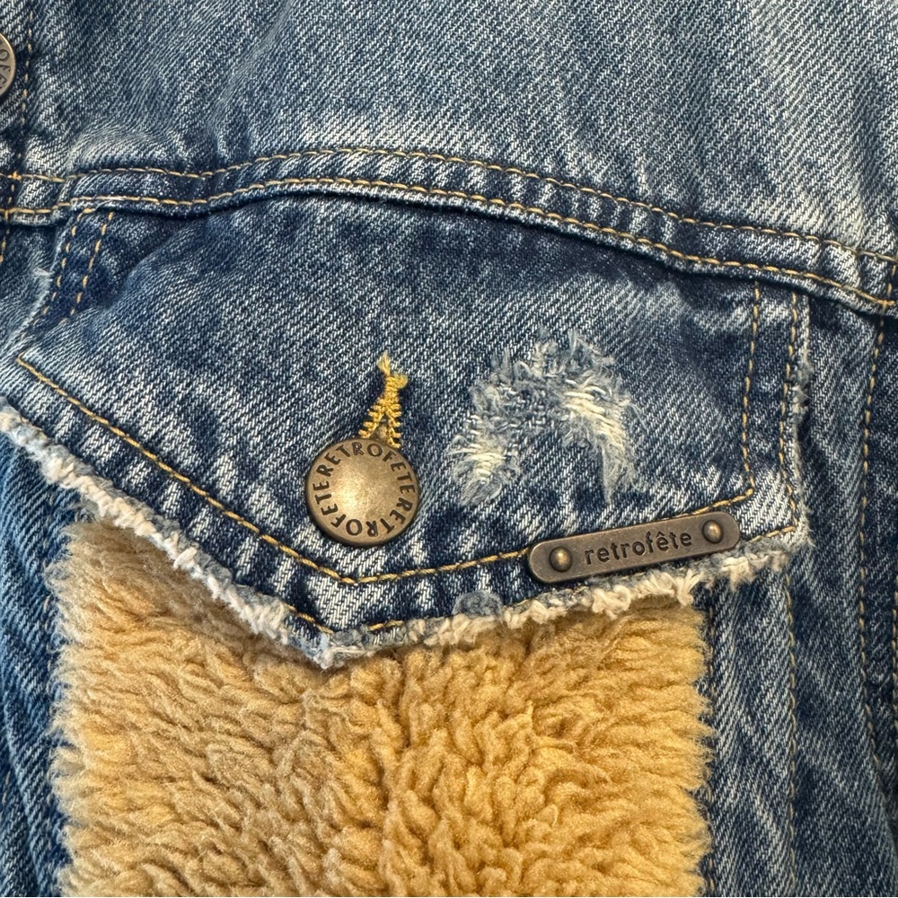 NWT Retrofete Cindy Reversible Denim Faux Shearling Fur Jacket, Size XS - Picture 14 of 16